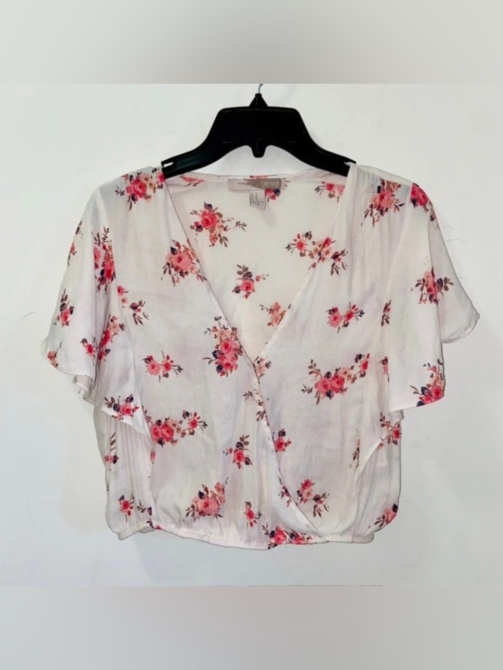 Forever 21 Cream Blouse with Pink Floral Print
